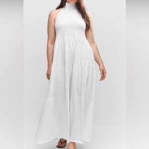 Mango Halter Neck Open Back White Dress Size 3XL Long Flowing 100% Cotton NEW